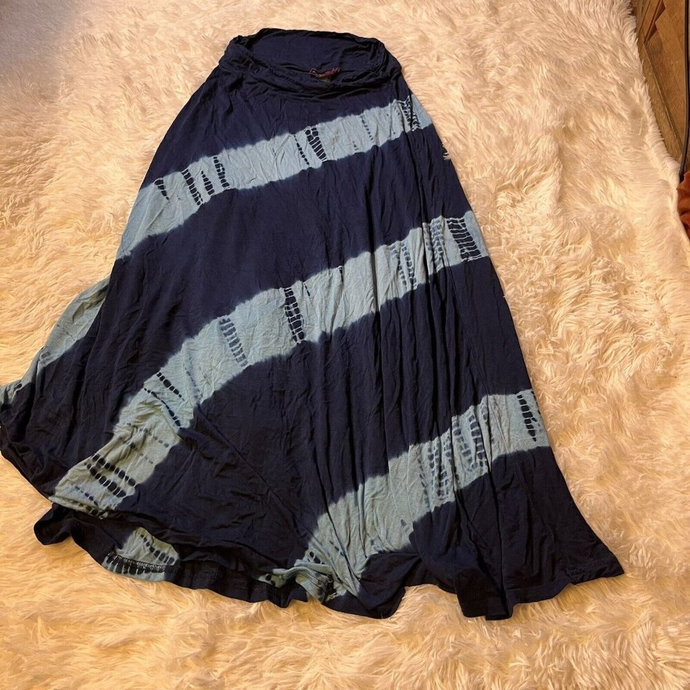 Say What Women's Blue Tie-Dye Broom Skirt Large Floor Sweeper Stretch Spandex
